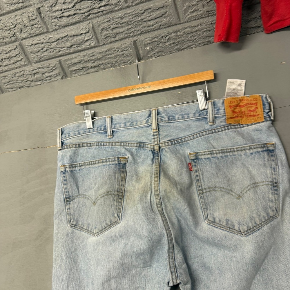 Levis 505 Regular Fit Straight Leg Jeans Mens 40x29 Light Wash Distressed Blue - Picture 1 of 5